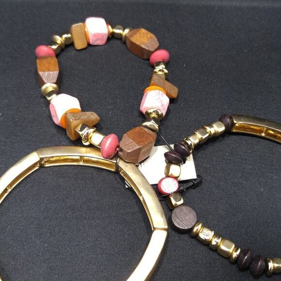 Chico's Gemstone Wood Three Bracelet Set, Stretch New With Tags - Picture 8 of 8